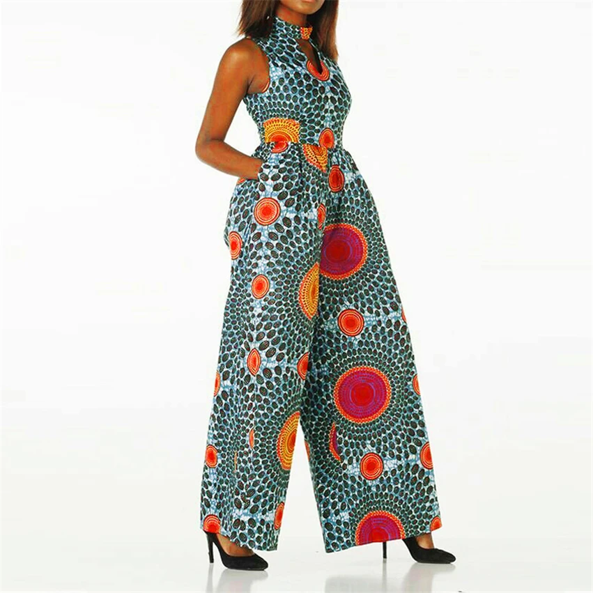 

African Dresses for Women Fashion Ladies Robe 2021 New African Clothes Jumpsuit Ankara Style Wide Leg Pants Dashiki Print Drsee