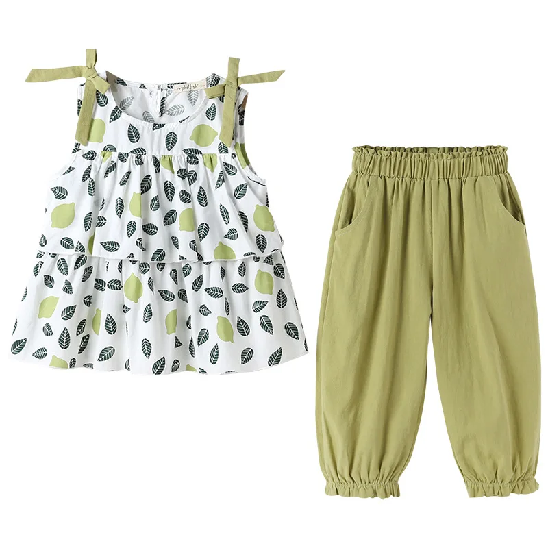 

Korean Children Clothes Girls Sleeveless Tops Shirts Trouser Sets Summer New Kids Clothes Floral 2 Suits