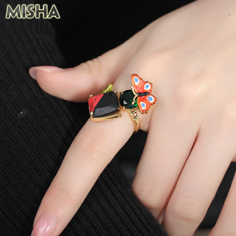 MISHA Модные Ювелирные наборы для женщин ожерелье серьги открытые кольца ручная