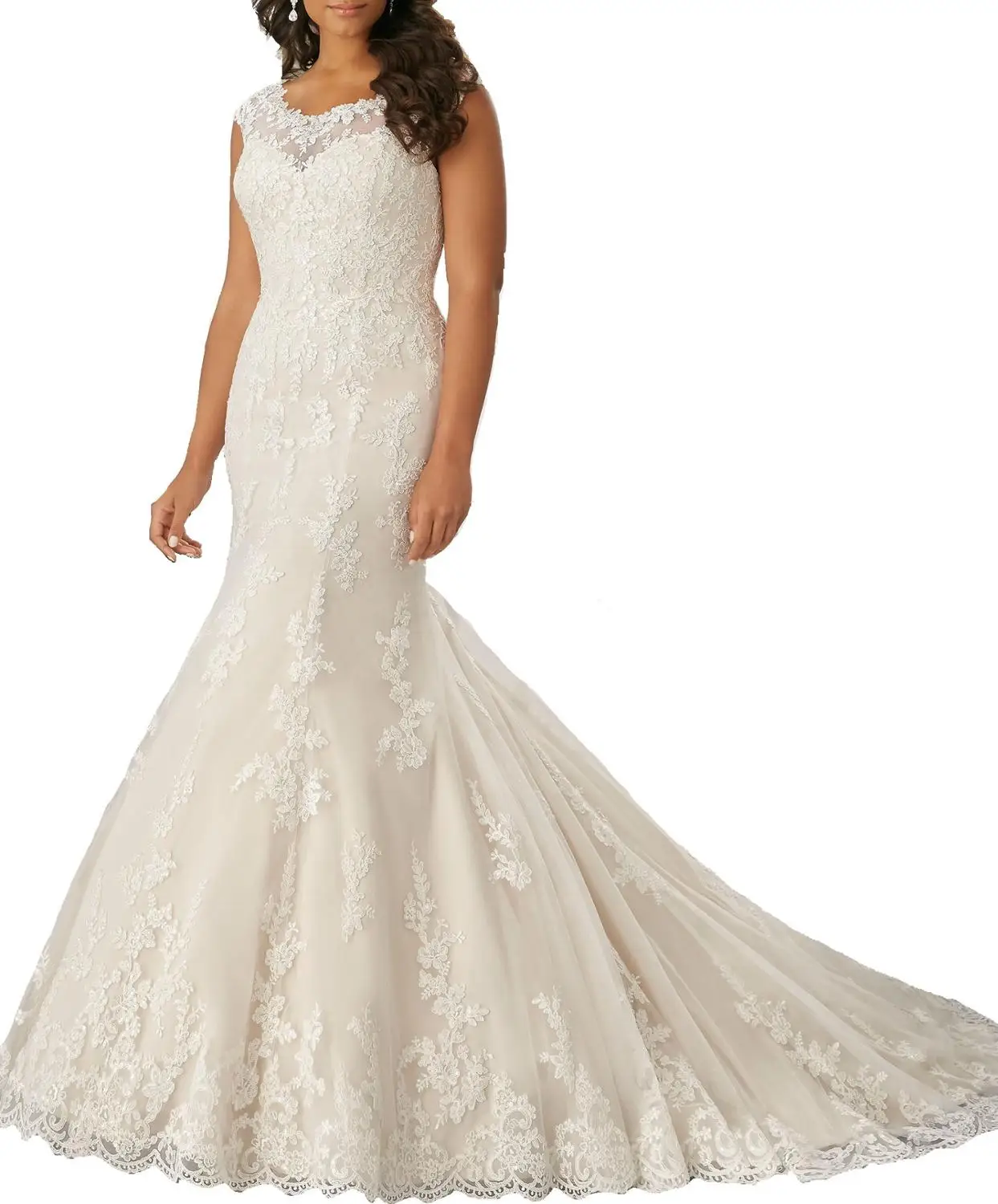 Роскошное Свадебное платье с вышивкой и круглым вырезом свадебное со шлейфом