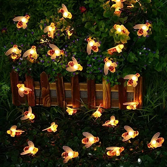

New Solar Powered Cute Honey Bee Led String Fairy Light 50leds Bee Outdoor Garden Fence Patio Christmas Garland Lights