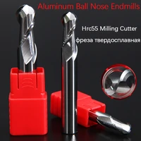 2 flute cutting hrc58 2mm 3mm 4mm aluminium copper machining cnc tungsten steel sprial bit milling cutter ball nose end mill r1