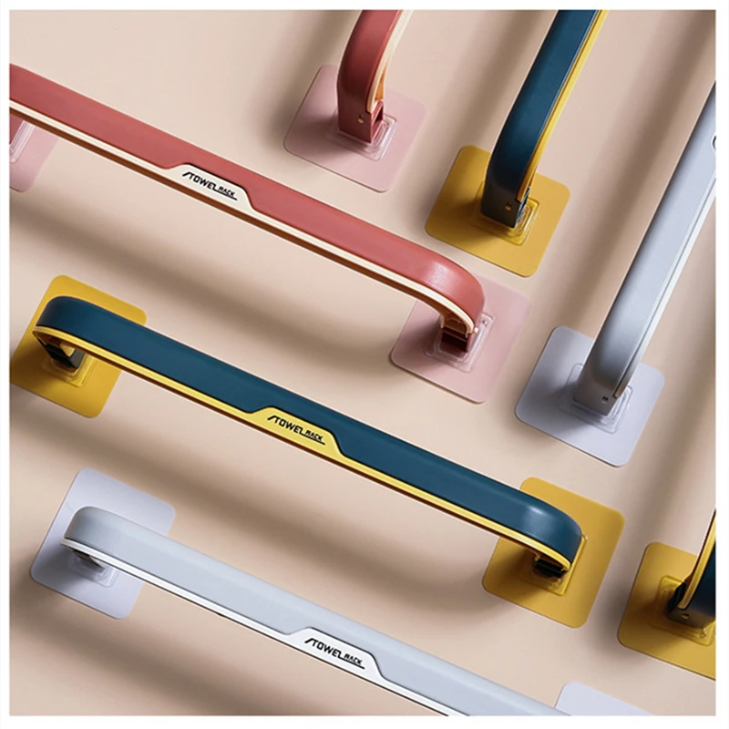 

Towel Hanger Self-adhesive Towel Rack Double Layers Rack Bathroom Organizer Foldable Kitchen Organizer Towel Holder with Hooks