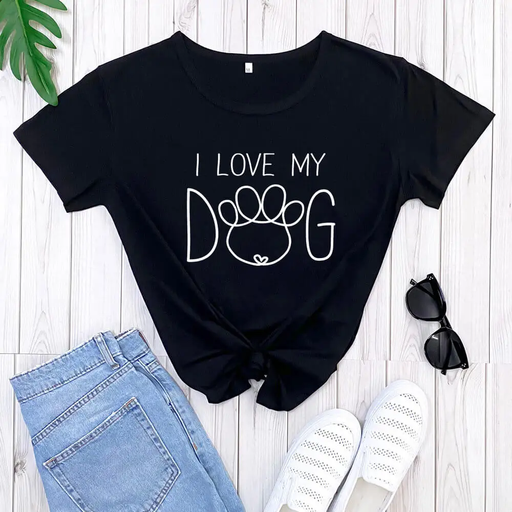 Футболка с надписью I Love my dog lover Новое поступление летняя повседневная забавная