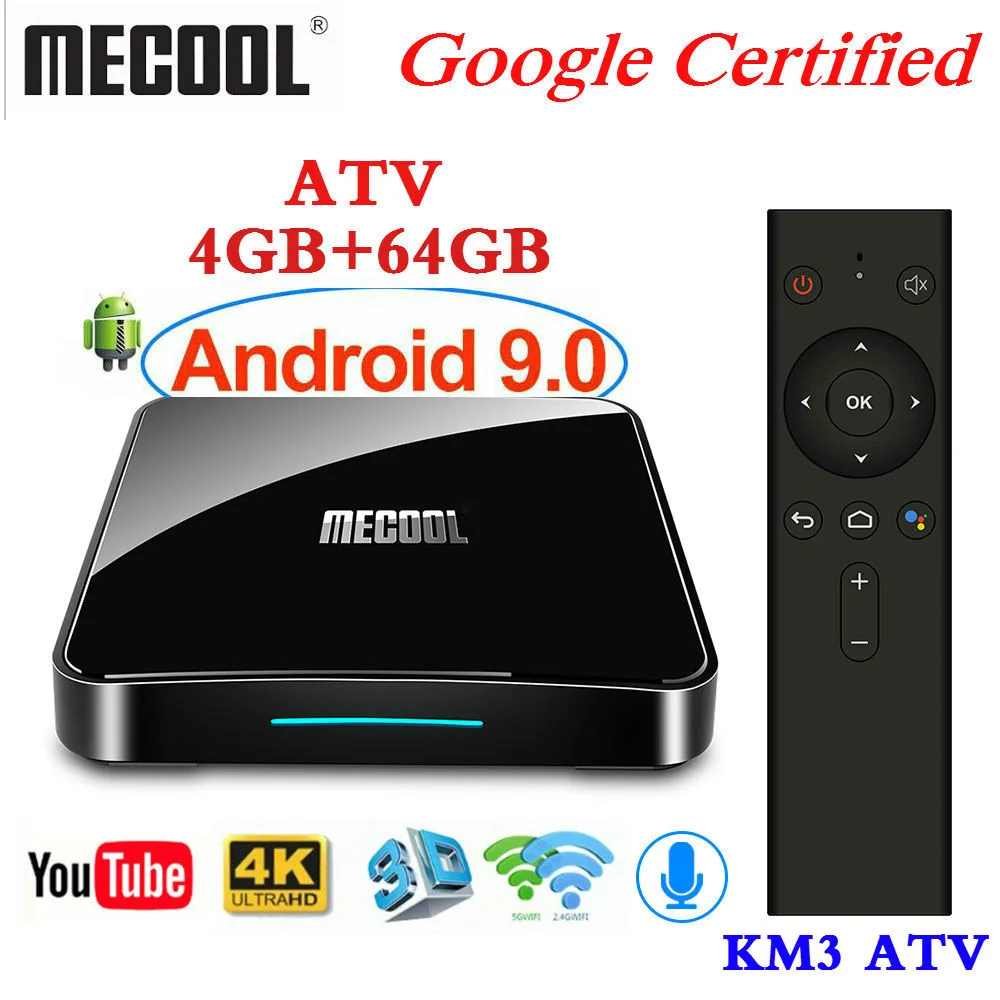Mecool Androidtv 9,0 KM3 KM9 Pro ATV Box Google Сертифицированный S905X2 4K медиаплеер 2,4G/5G WiFi KM9 Android 9,0 смарт-приставка