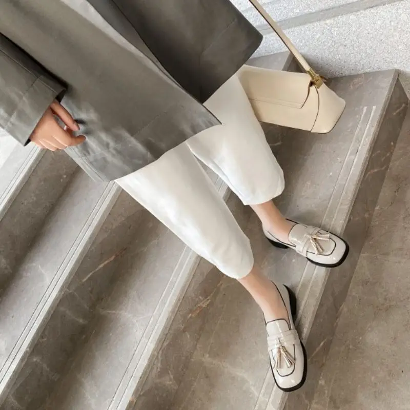 

KemeKiss Real Leather Women Flats Shoes Fashion Tassel Square Toe Casual Daily Shoes Woman Office Lady Footwear Size 34-40