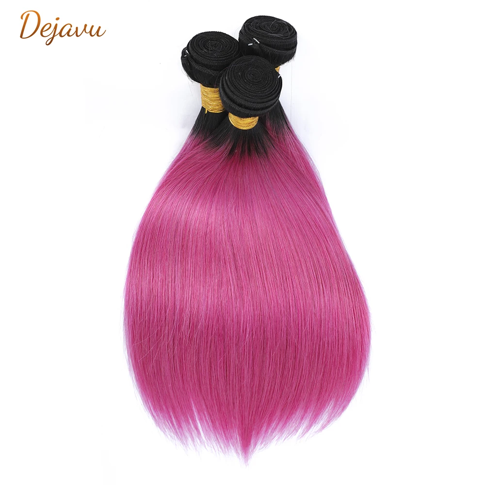Dejavu пучки человеческих волос Ombre 1/3/4pcs1B розовые темные корни предварительно