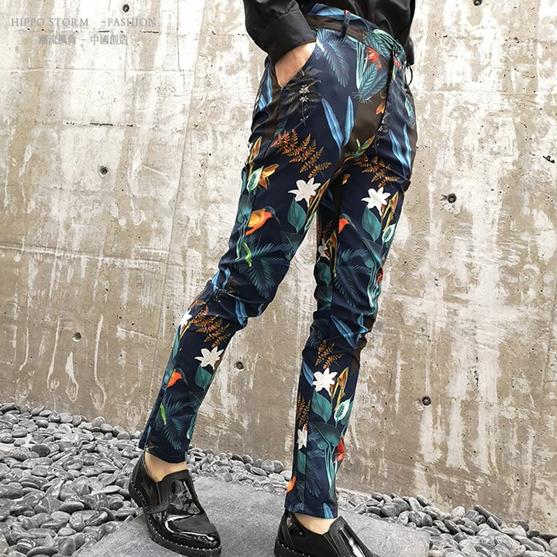 

Printing Storm Hippo Leisure Time Pants Self-cultivation Tide Male Han Banku Nightclub Suit Tide Male Hairdressing Mr. Pants