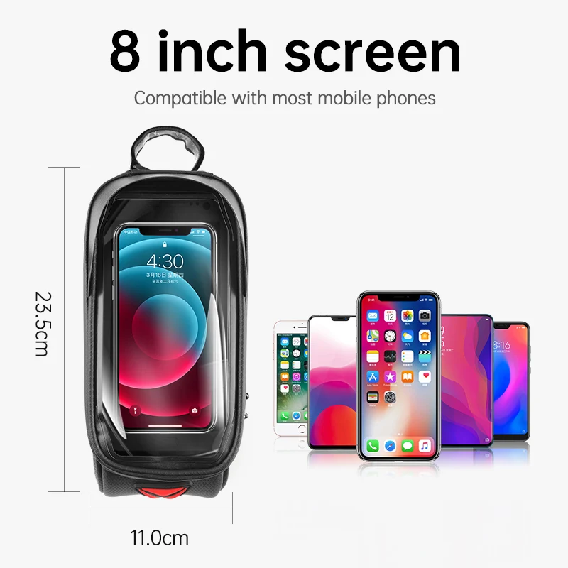 tosuod bike bag 1 8l frame front tube rainproof cycling bag bicycle waterproof phone case 8 inches touchscreen hard shell bag free global shipping