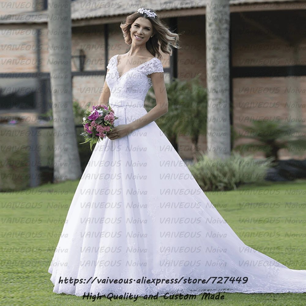 Robe de Mariee 2020 дешевые свадебные платья аппликации кружева элегантное платье для брачной церемонии Белый Тюль A
