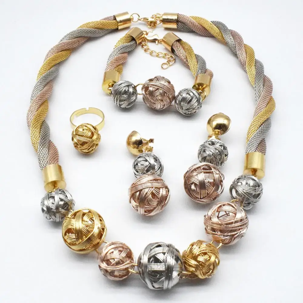 Rose Gold Color Crystal Necklace Earring Bracelet Ring Set Rhinestone New Simple Party Dress Jewelry Sets For Women | Украшения и