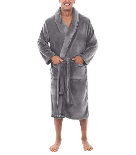 Men's Winter Lengthened Plush Shawl Bathrobe Home Clothes Long Sleeve Robe Coat bath robe peignoir homme Kimono Flannel Robes