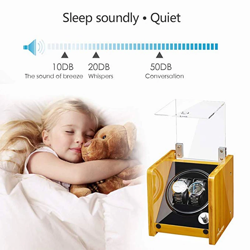 

JQUEEN AAA Automatic Watch Winder Bamboo Wood Watch Box with Quiet Mabuchi Motor Black PU leather Ultra-quiet Japanese motor