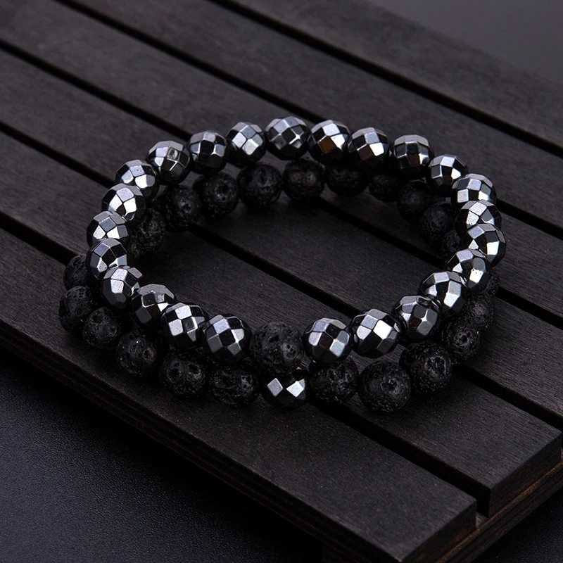 Мужской браслет Diffone из натурального вулканического камня 2 шт.