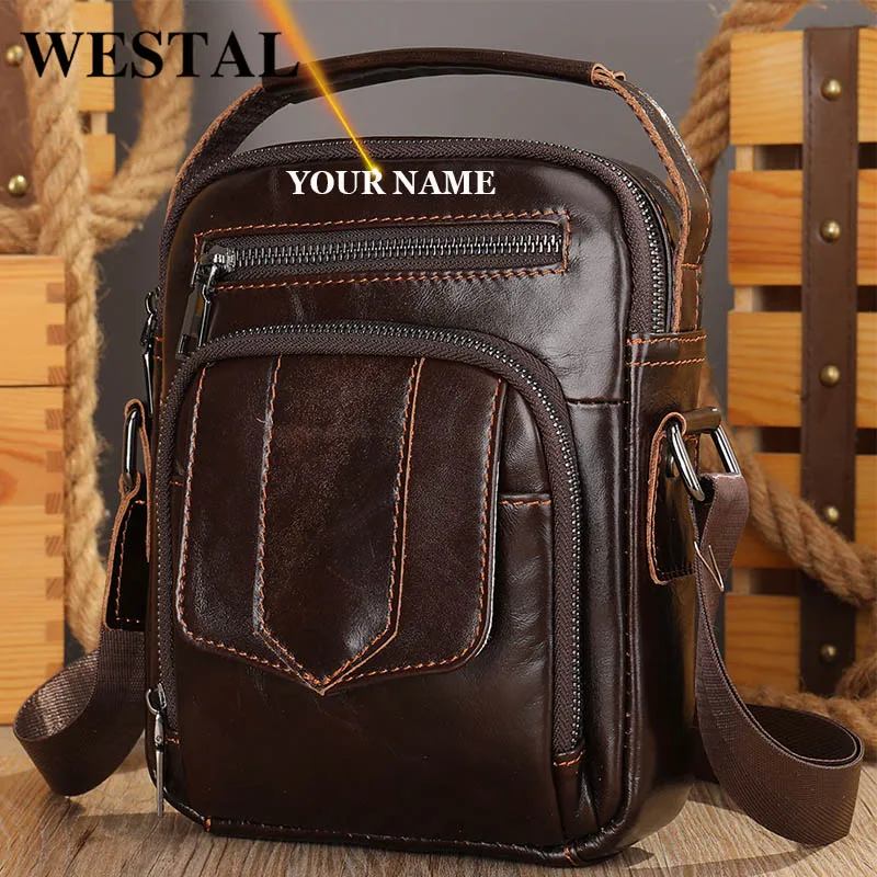 

WESTAL мужская сумка через плечо, мужская сумка из натуральной кожи, дизайнерские сумки через плечо, маленькие сумки для мужчин, сумки-мессендж...