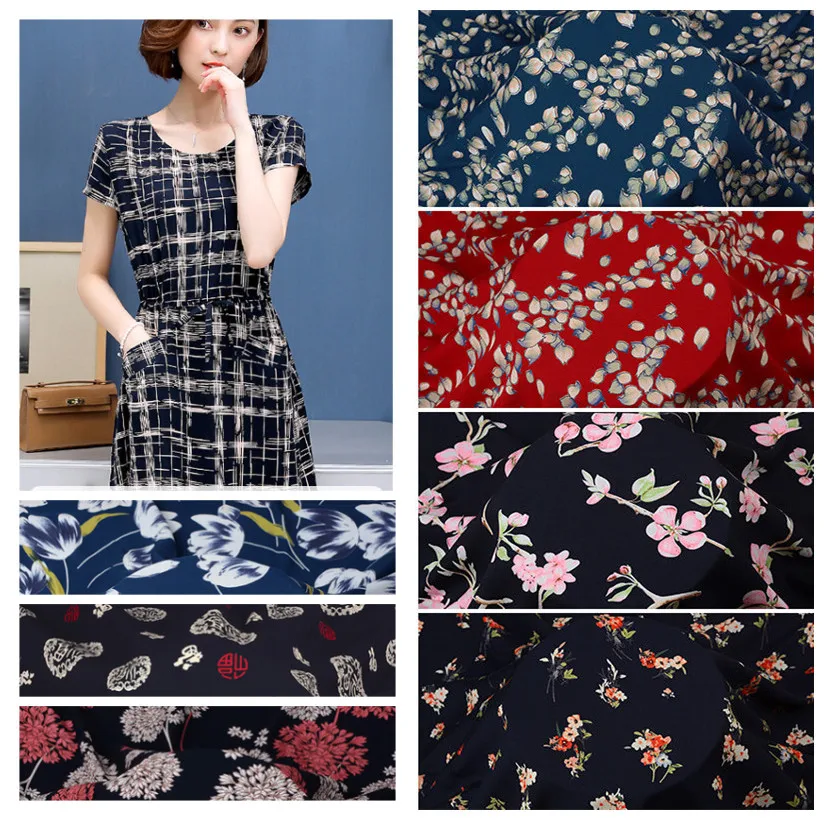 Ткань из искусственного шелка шириной 143 см мягкая ткань с принтом для летнего