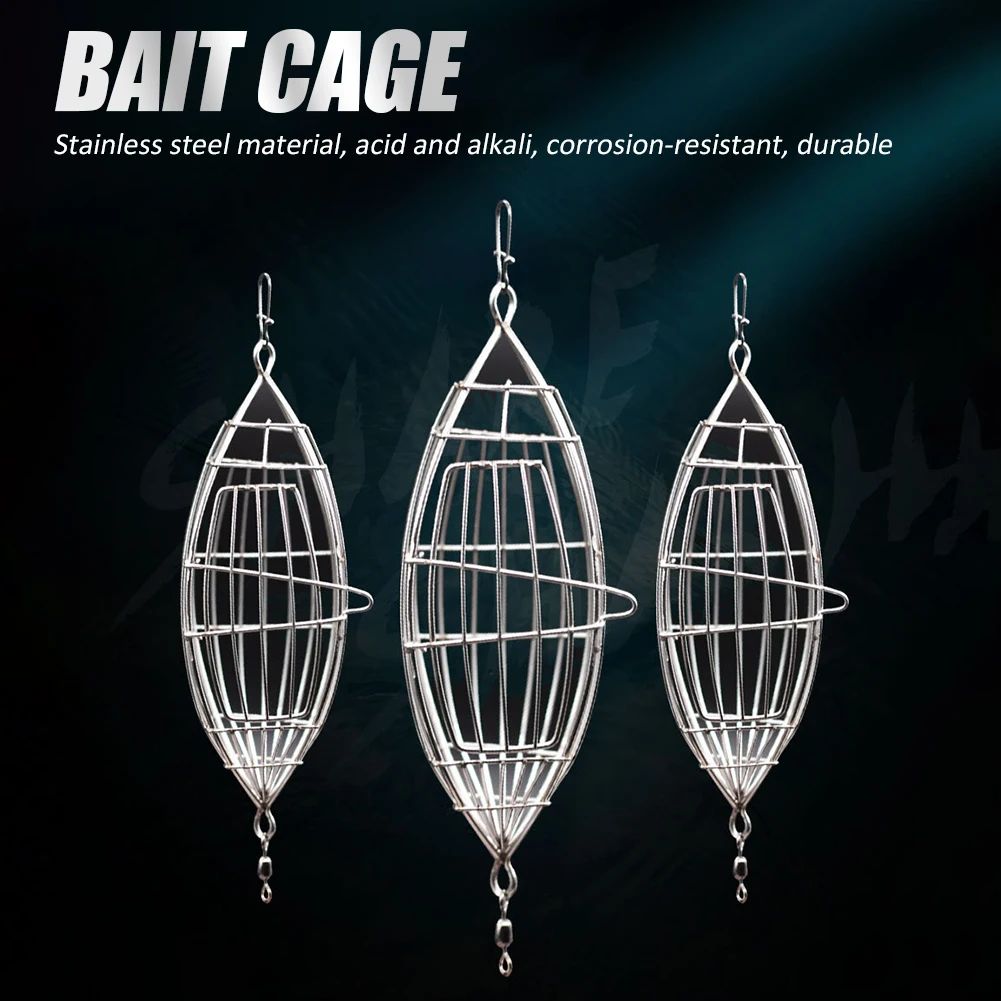 

Stainless Steel Bait Thrower Cage Basket Feeder Holder Olive Shaped Freshwater Deep Sea Fishing Lure Nest Cage