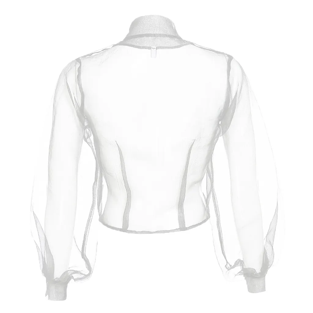 Женская шифоновая блузка свободная однотонная блуза из органзы с v образным