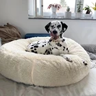 Длинная плюшевая кровать для собаки, большая кровать для собаки, круглая подушка, кровать для питомца, Конура для питомца, супер мягкая, пушистая, удобная для дома для кошки и собаки