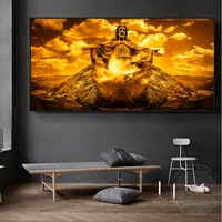 golden mountain jesus canvas painting landscape posters and prints christian picture wall cuadros for living room hoom decor