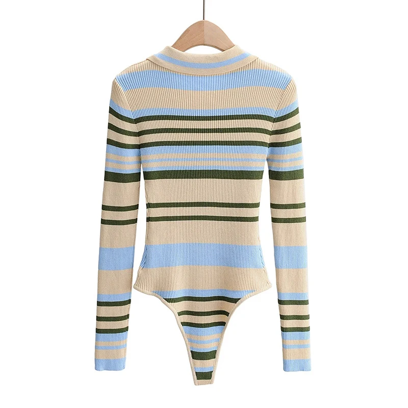 GOPLUS Bodysuit Overalls for Women Striped Long Sleeve Bodysuits Sexy Body Femme Ropa Mujer Kombinezon Damski Manche Longue