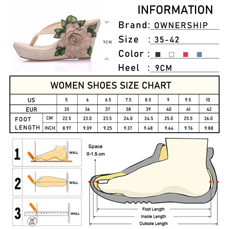 Ladies Slippers Women Fashion Wedges Shoes Female flower Flip Flops Women's Comfortable Square Heels 2020 New Style Plus Size|Вьетнамки|