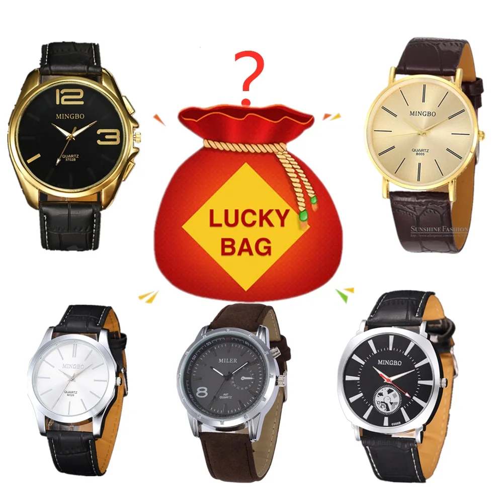 $2 99 удача сумка случайные продукты Мужские кварцевые часы Бизнес наручные