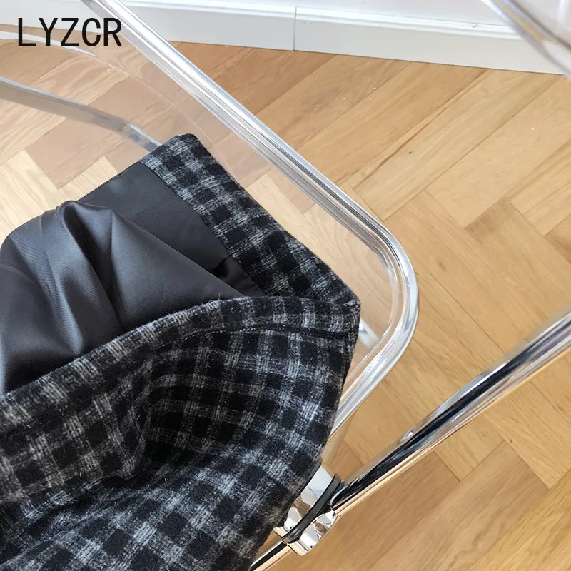 

Plaid Woolen Skirt Women High Waist Pencil Skirts Midi Autumn Winter 2020 Women's Mid Skirts For Women A line Split Office