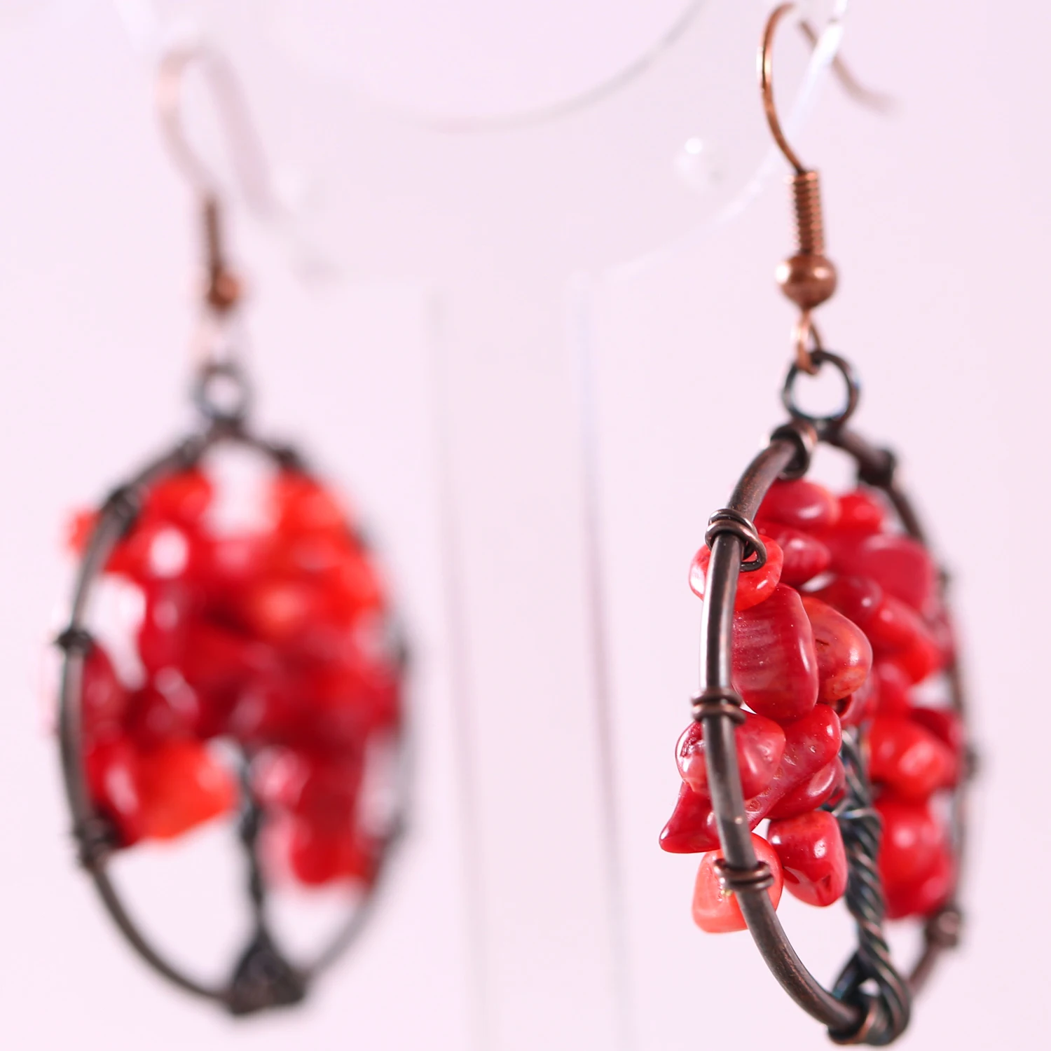 Натуральный камень красный коралловый болтающийся серьги для Для женщин