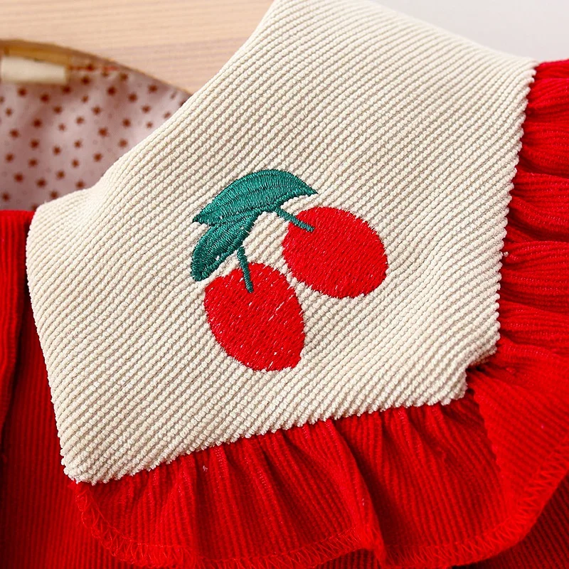 

2021 Children Girls Sweet Princess Dresses Top Casual Fashion Strawberry Print Coat Skirt Thin Long Sleeve Warm Cute Dress