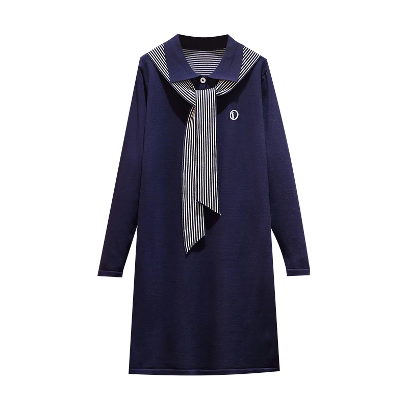 

Вязаное мини-платье в стиле колледжа, с длинным рукавом, женское платье большого размера