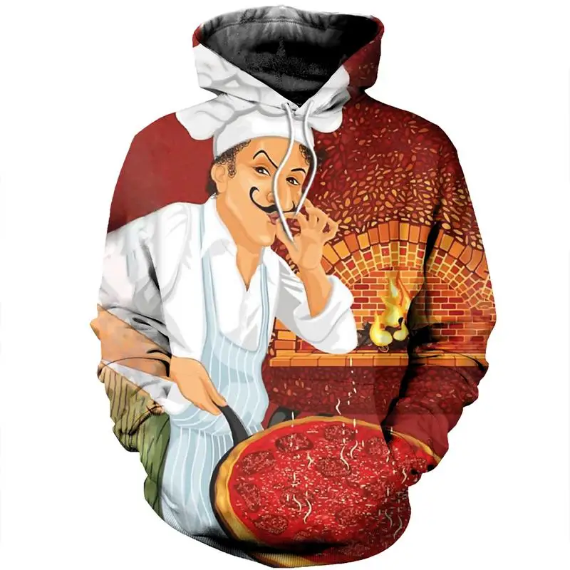 Модный пуловер с 3D-принтом пиццы шеф-повара унисекс Уличная Повседневная