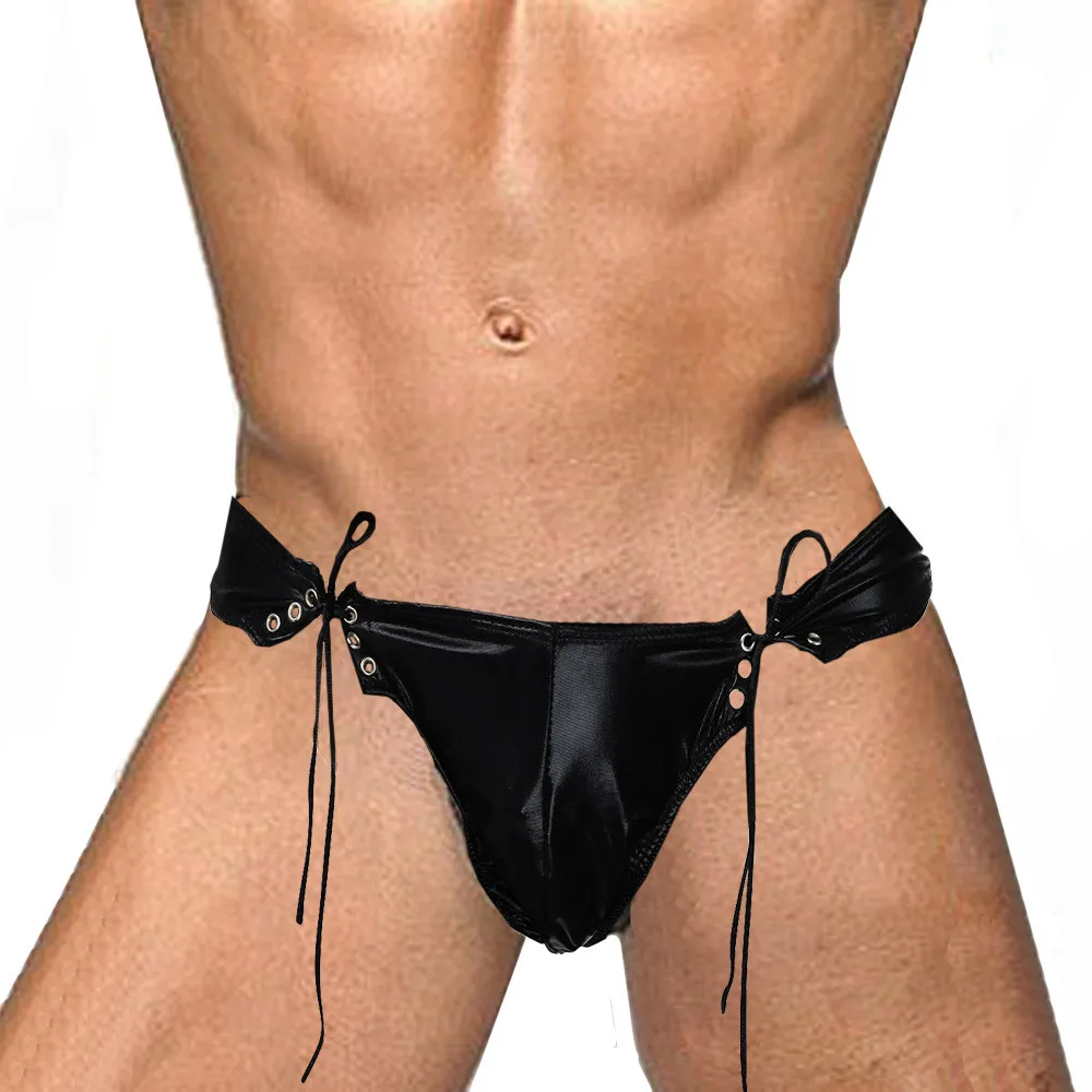 

Mens Sexy Lingerie Artificial Leather Crotch Bodysuit Thongs Bandage Underpants Lenceria Sensual Mujer Нижнее Белье Женское