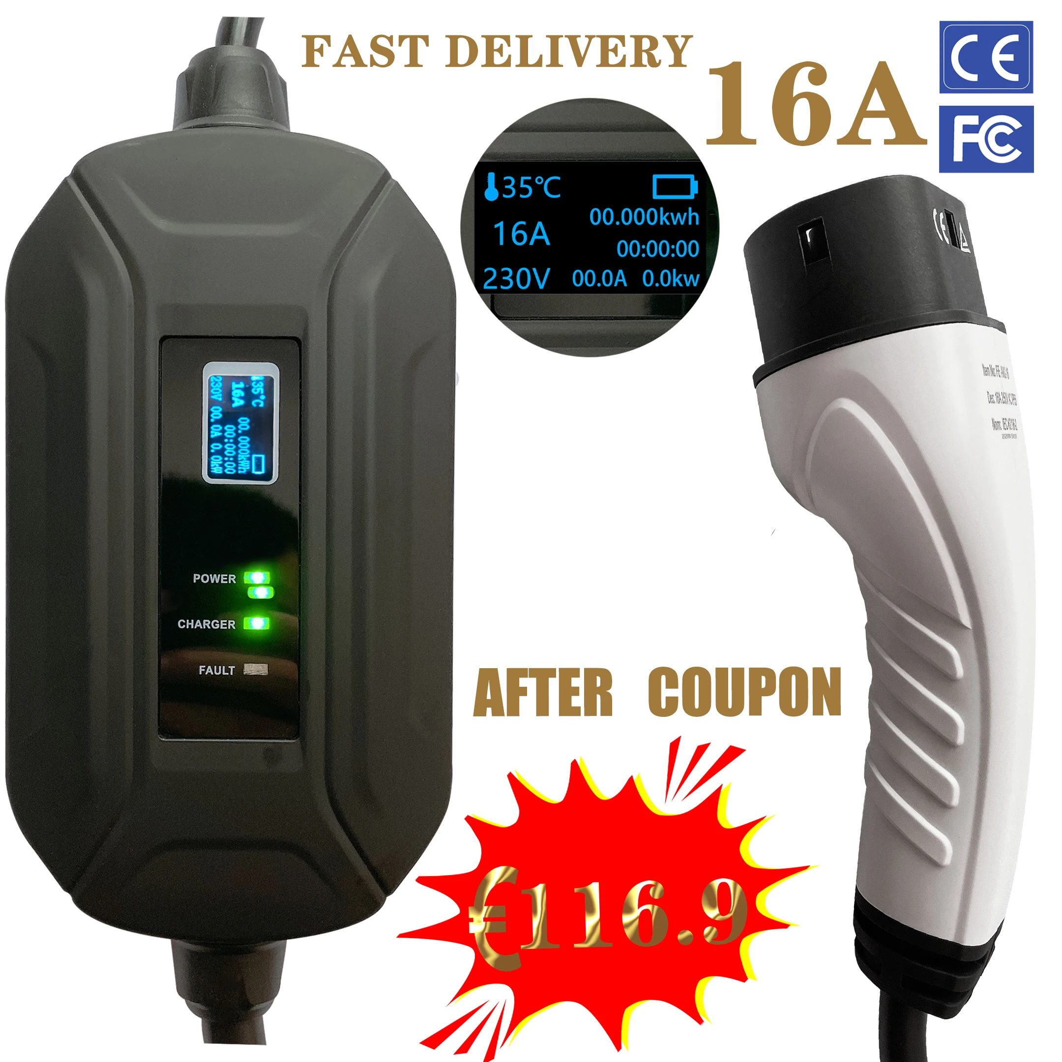 

Electric Vehicle Type 2 Charger IEC62196 EVSE EV Charger 16A European Standard Plug