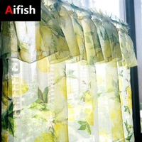 northern europe yellow lemon printed rod pocket sheer kitchen decoration curtain tulle cafe short panel drapes door curtains