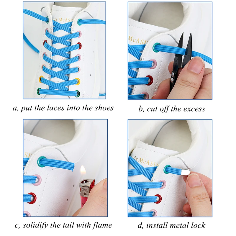 

Metal lock Shoe Lace Elastic Flat Multi color options Easy to remove No tie shoelace Child adult Universal Lazy Shoelaces