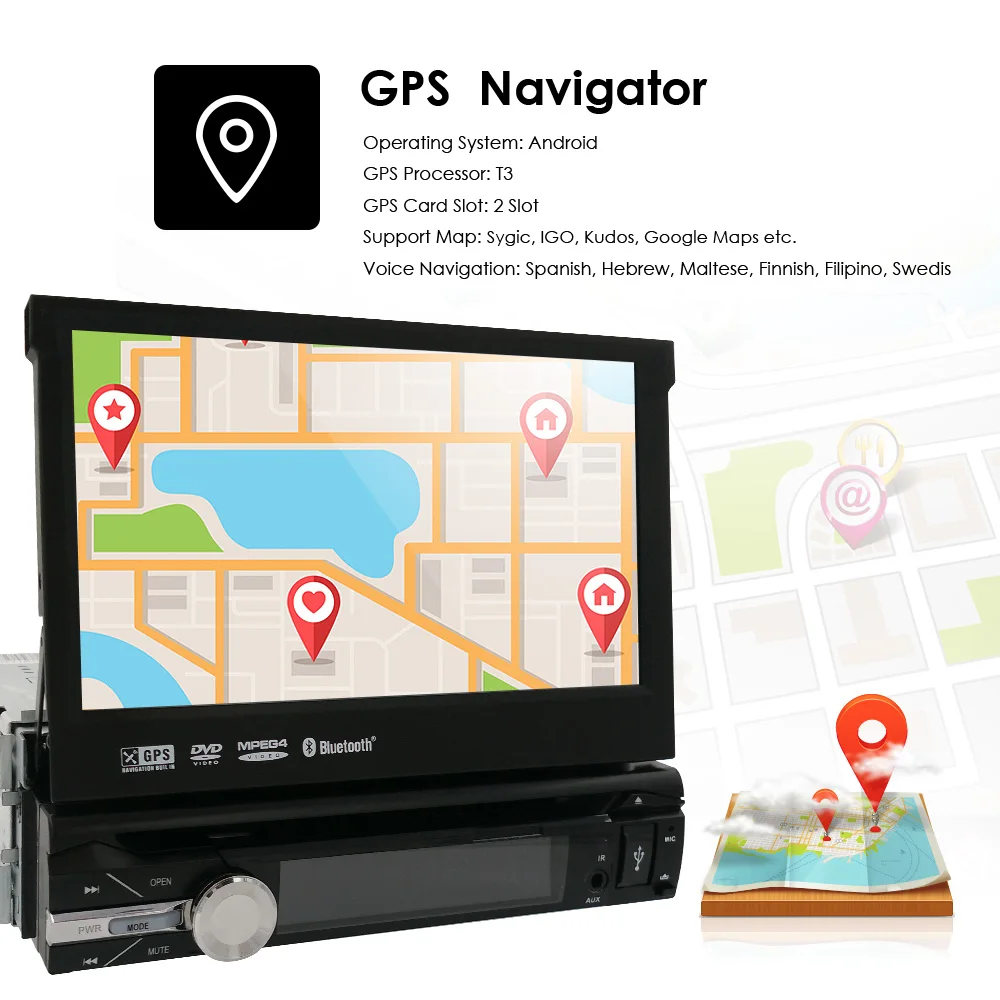 Универсальный автомобильный DVD плеер 1 din Android 10 четырехъядерный GPS Wifi BT Радио 2 Гб