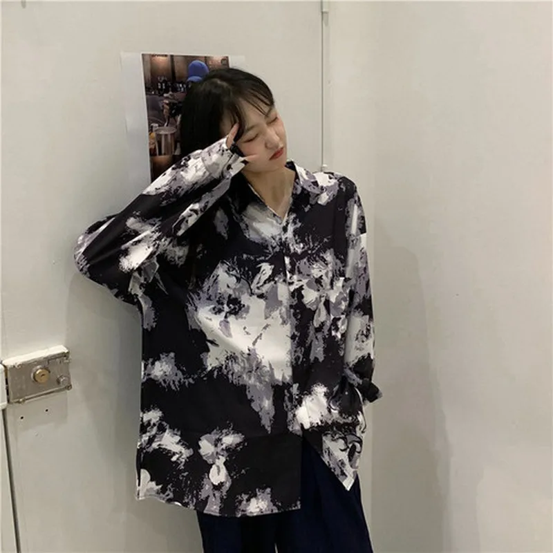 

2022Women Long Sleeve Lapel Chiffon Shirt Print All-match Tops Casual Autumn Korean Style New Loose Blouse Blusas 11773