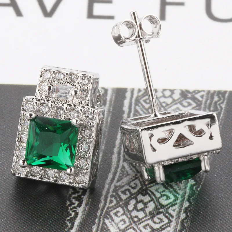 Квадратные серьги с изумрудным сапфиром из стерлингового серебра 925 пробы