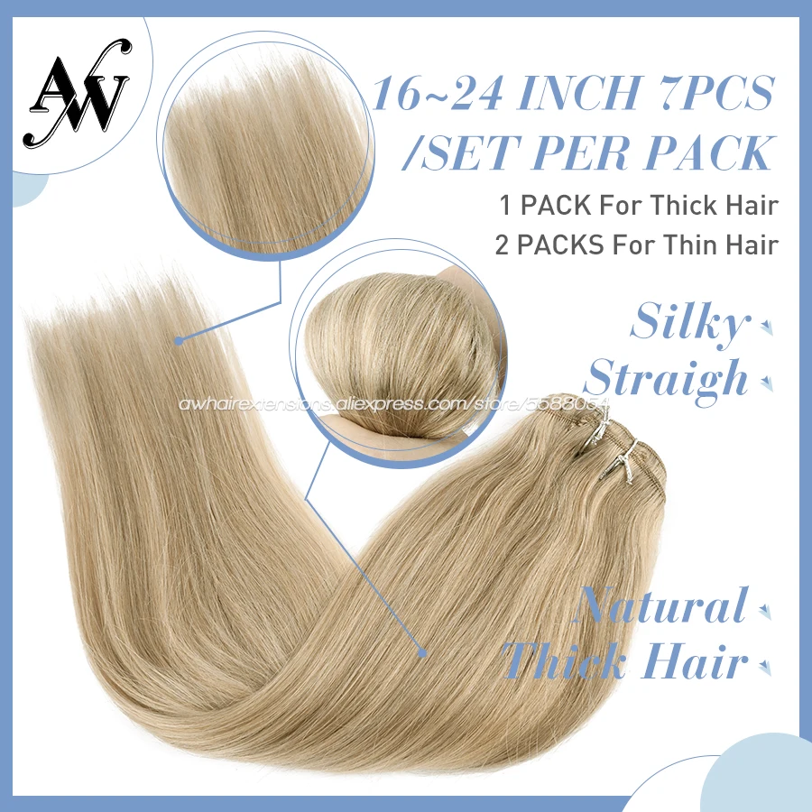 AW 16 ''/20'' 24 ''натуральный Клип В Пряди человеческих волос для наращивания