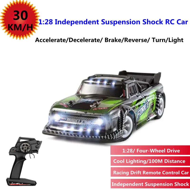 

30KM/H 4WD Suspension Shock Absorber High Speed Racing Drift RC Car 1:28 Alloy Chassis Cool LED lighting Remote Control Car Toy