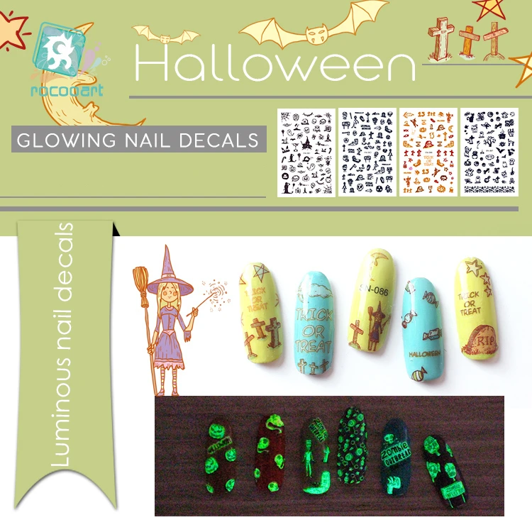 1pcsLatest Halloween Safety Luminous Manicure Decals Nail Art Stickers Halloween Cat Design Nail Self-adhesive DIY Tips Stickers