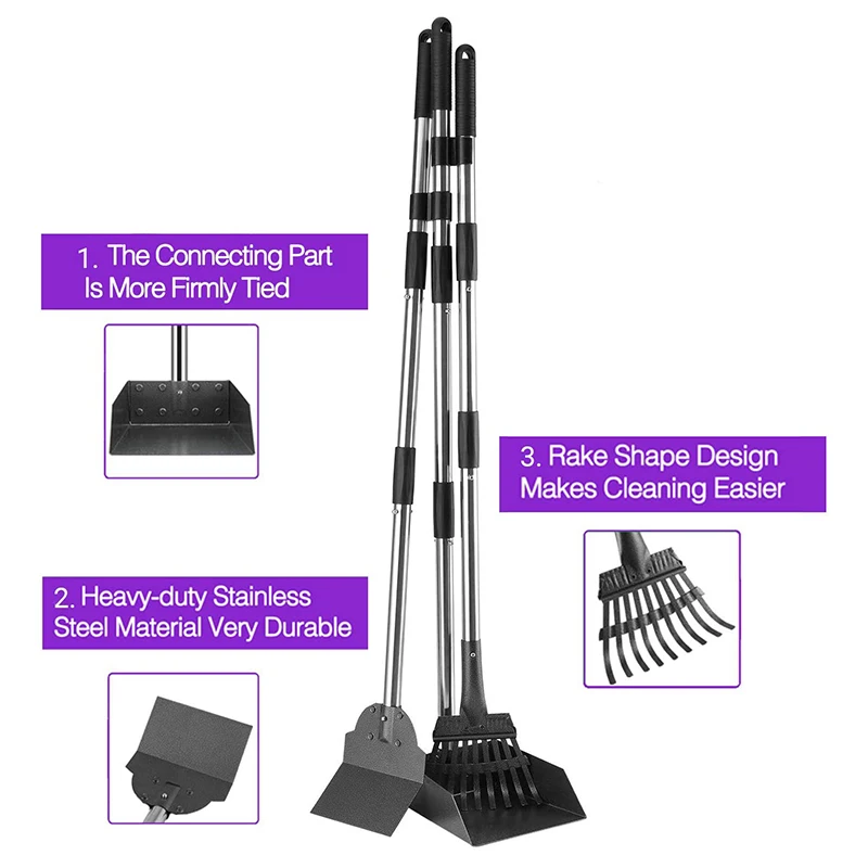 

Three-Piece Pet Shit Cleaning Shovel Shit Rake Shovel with 37.4-Inch Handle, Perfect for Small to X Large Dogs
