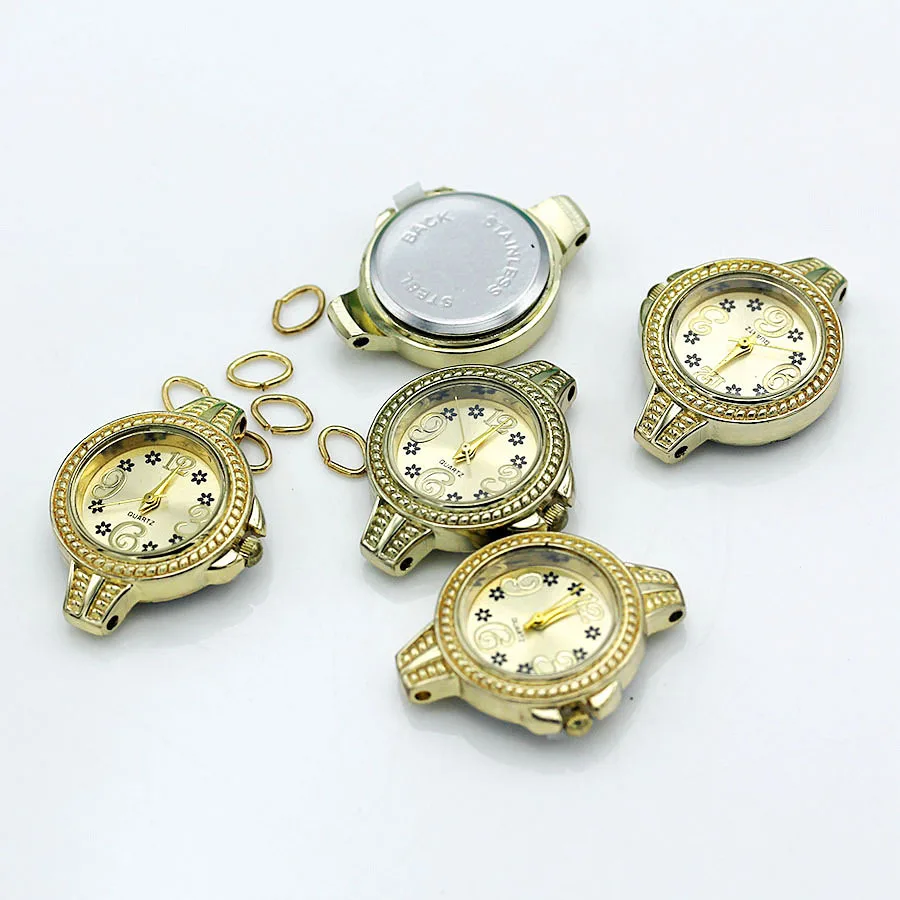 Shsby Diy personality Golden Watch header matching jewelry Small black flowers watch table Watch accessories wholesale