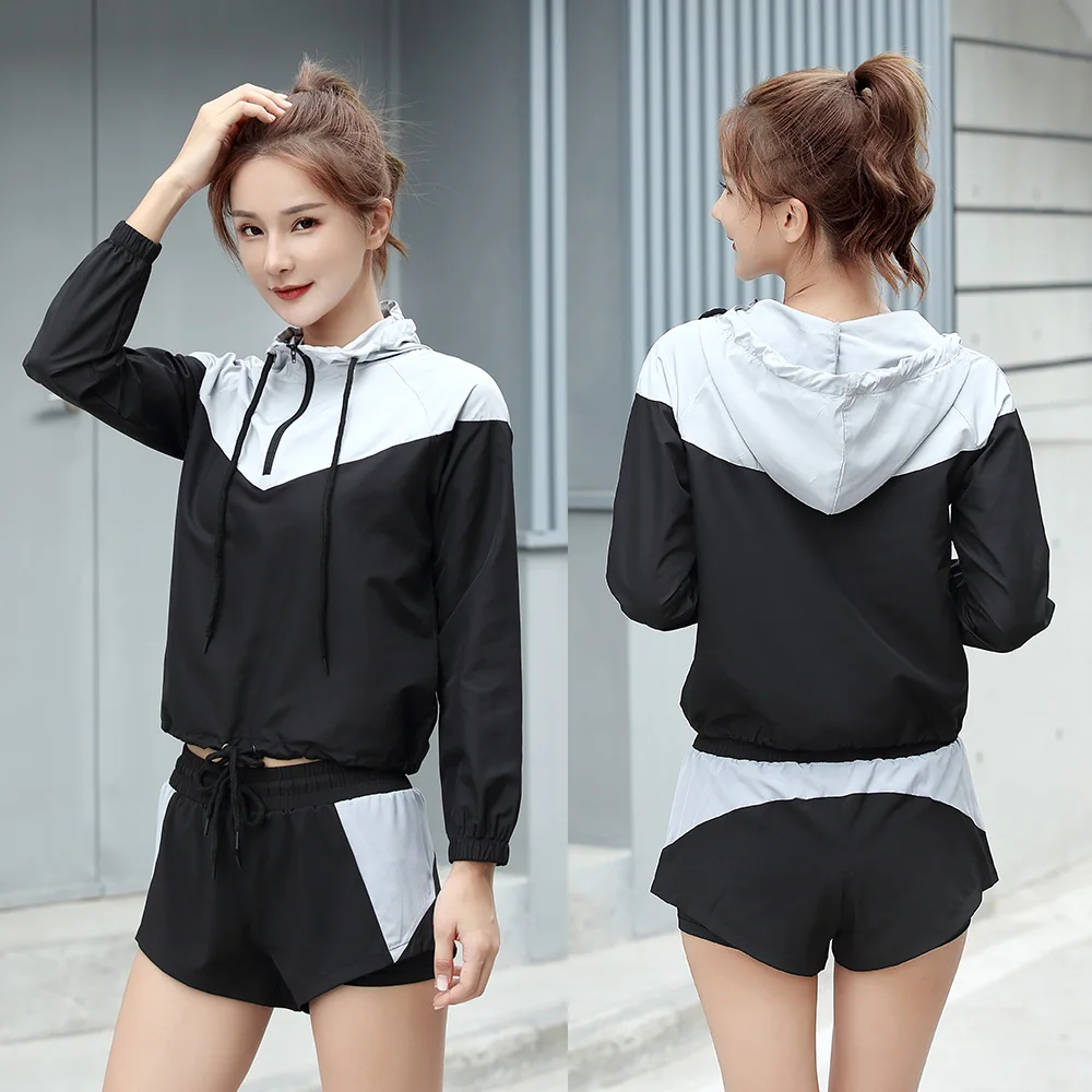 Set of 6 Pieces for Outdoor Activities, Women's Set of Trousers + Hooded Jacket + T-Shirt + Bra + Shorts, Tracksuits Women 2021
