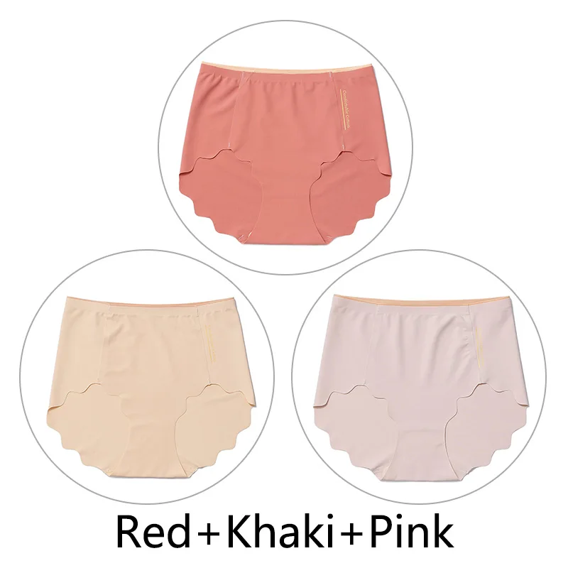 Red Khaki Pink 3 шт., Мягкие Бесшовные трусы, женские сексуальные трусики с оборками, женское Ультра тонкое нижнее белье, женские L-XXL, большие размеры, нижнее белье, новинка - Цвет: Red Khaki Pink