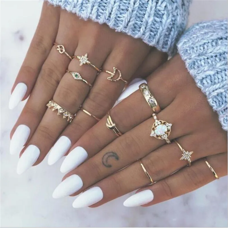 Style 8 1 упаковка/комплект, винтажное цветочное лунное богемное кольцо средней длины, наборы, ретро кольцо на палец Fatima Hand Crown Knuckle Ring Для женщин Anillos - Цвет основного камня: Style 8