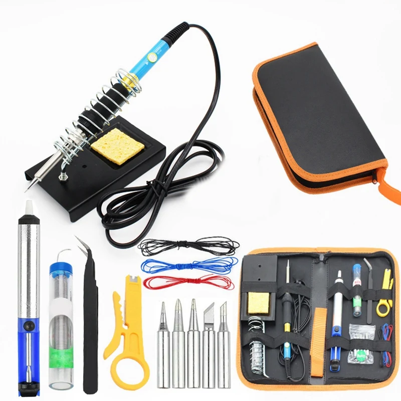 

Promotion! Electric Soldering Iron Kit 15 In 1 Adjustable Temperature Welding Tool 60W Tweezers Solder Repair Tools Storage Bag