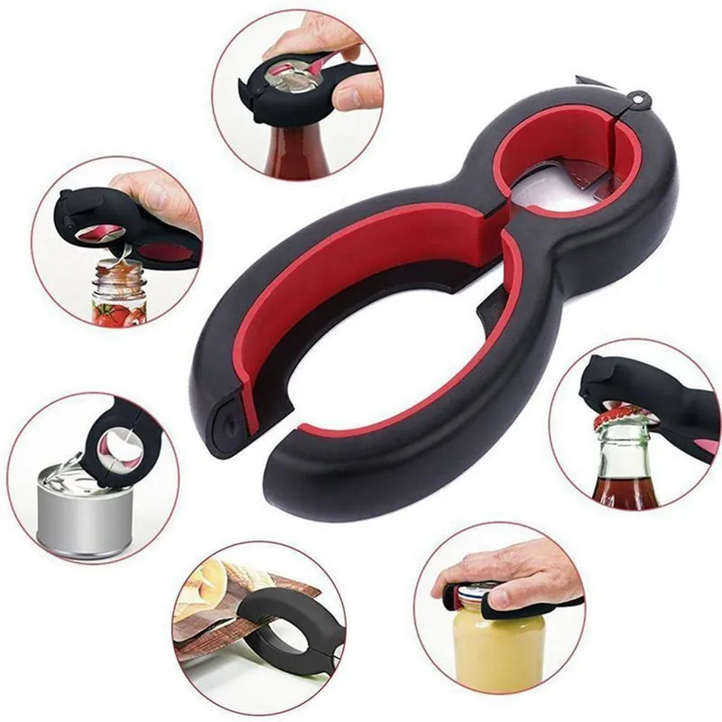 

6 In 1 Multi Function Can Beer Bottle Opener All In One Jar Gripper Can Beer Lid Twist Off Jar Wine Opene Claw Jar Opener