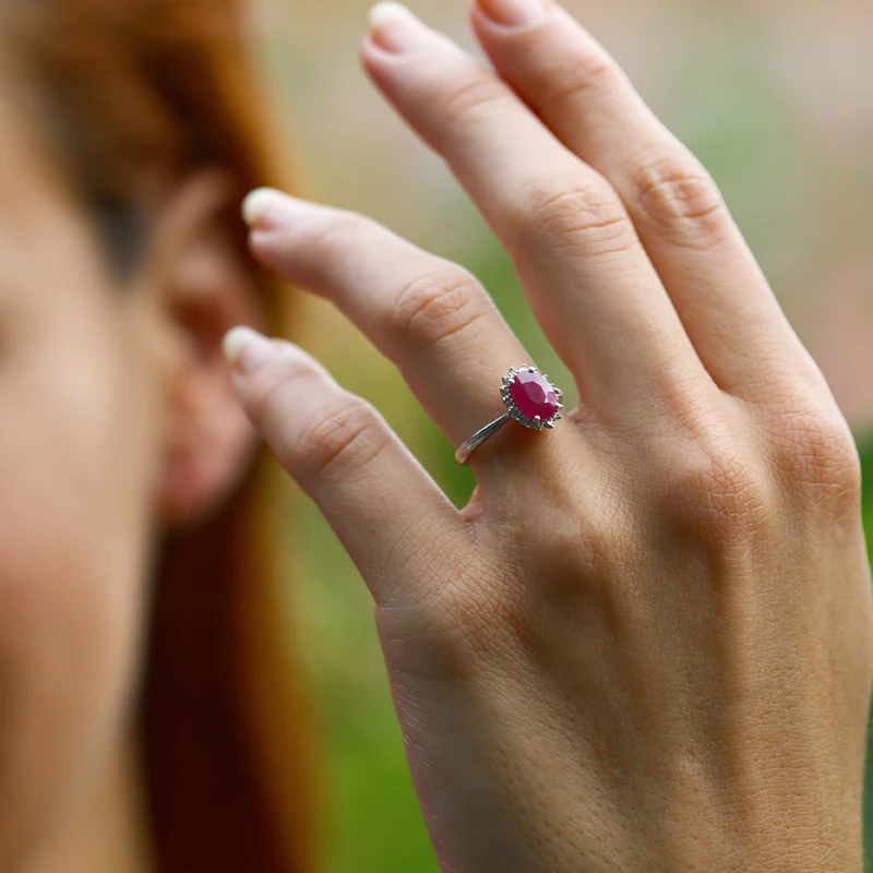 

GSK 1.62 Karat Ruby Ring 10K Gold Surrounded with Real Diamond Classic Color Gemstone Engagement Women's Ring